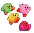 Pink, Yellow, Red, and Green Kirbys from Kirby & The Amazing Mirror