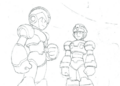 A sketch of X and a Maverick Hunter for Mega Man X5.