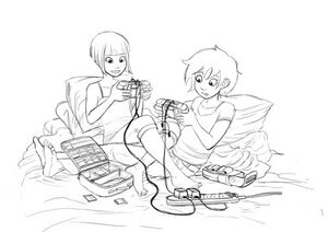 Sketch of Paz and Kat Playing Video Games.jpg