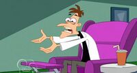 Doof sitting on his couch
