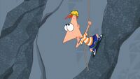 Phineas climbing up a mountain