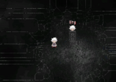 Screenshot from Yume Nikki Online showing multiple Sabitsuki player characters in a rare black version of the Nexus.
