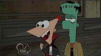 Phineas dressed as a vampire