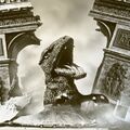A Behind the Scenes shot of Gorosaurus in Paris used in Publicity Stills