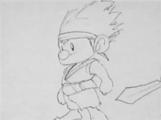 Concept art featuring a cartoonish kid as for one of choices for Sega's new mascot.