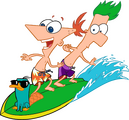 Phineas and Ferb surfing