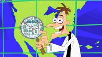 Doofenshmirtz holding a magnifying glass