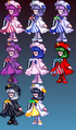 Patchouli's different color palettes from Touhou Hisoutensoku. The second one is the same as her second color palette in Scarlet Weather Rhapsody, while the third one is the same as her Immaterial and Missing Power palette.