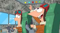 Phineas piloting the Paper Pelican