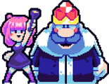Molli standing next to the newly saved Candy King