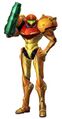 Samus Aran in her signature Varia Suit from Metroid Prime.
