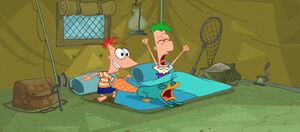 Phineas jumps out of bed.jpg