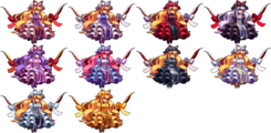 Yukari's altnerate color palettes in Antinomy of Common Flowers. The last two alternate costumes were added in v1.10.