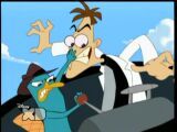 Doofenshmirtz fighting against Perry on the Spider Robot