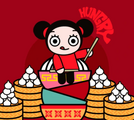 Pucca with her eyes open in official website artwork