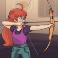 Madeline engaging in her new archery hobby, in preparation for the Towerfall crossover