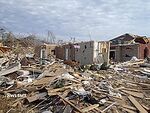 EF3 damage example--Here, the roof and all but some inner walls of this frame home have been demolished. While taking shelter in a basement, cellar, or inner room improves one's odds of surviving a tornado drastically, occasionally even this is not enough.