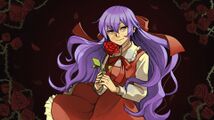 Ellen holding a rose with a blank expression. Art by Fummy