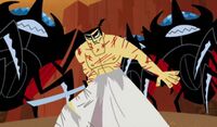 Samurai Jack with his robe torn