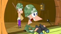 Phineas in army gear in Tree to Get Ready