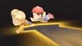Ness saves Lucas from Wario's dark cannon by pushing him out of the way.