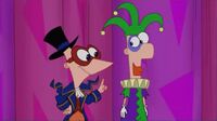 Phineas and Ferb in their Cirque costumes in Jerk De Soleil