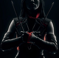 A close up of Elektra's suit