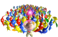 Artwork of Olimar and his army of Pikmin.