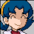 Krista's closed eyes and happy face icon