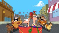 Phineas and Ferb racing in Greece Lightning