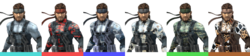 Solid Snake's costumes from Super Smash Bros. Brawl, referencing Naked Snake.