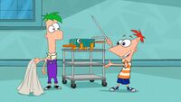Phineas and Ferb introducing the Perry the inaction figure in Toy to the World