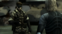 Naked Snake handing Raiden a revolver in the Secret Theater from Metal Gear Solid 3: Subsistence.